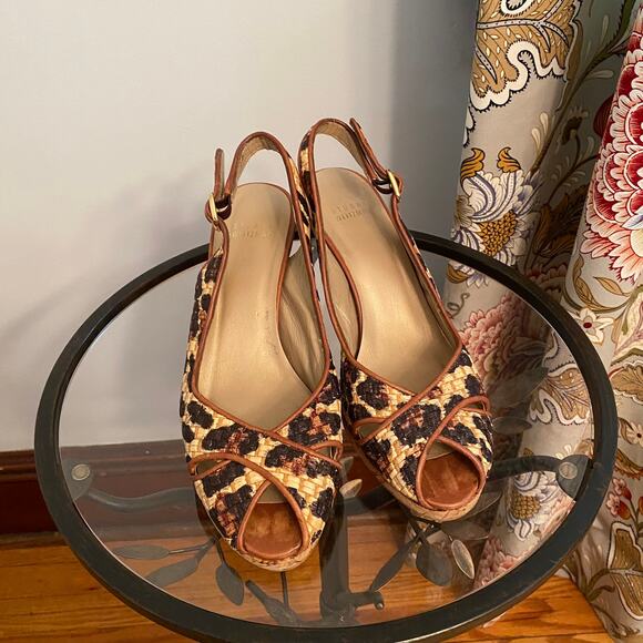Stuart Weitzman animal print peep toe cork wedge shoes - Picture 2 of 14